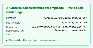 Portal del empleado con firma electrónica de conformidad del recibo en BizzKore